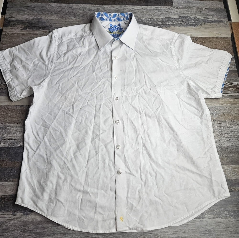 Robert Graham Men's 2XL Classic Fit White Short Sleeve Button Down Textured
